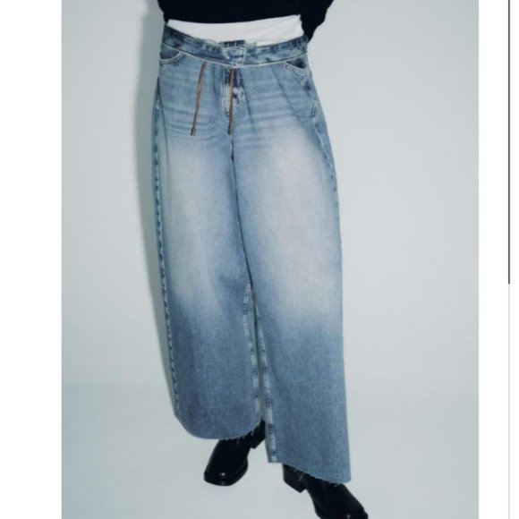 NWT ZARA Loose Wide-leg High-waist Belted Jeans - Picture 5 of 14